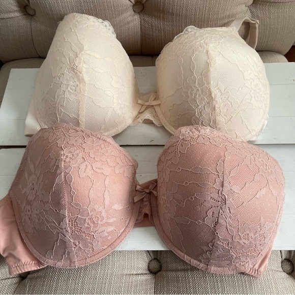 X:  Laura Ashley Lot of 2 Light and Dark Pink Lacy Bra Sz 40D - Picture 1 of 11